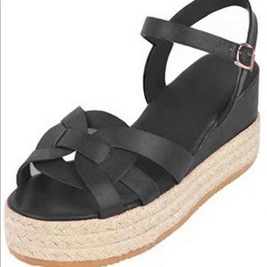 Black flat form sandals